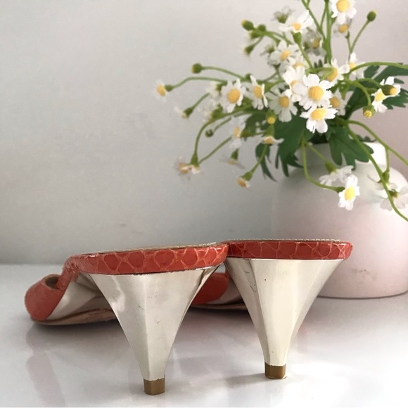 VIA SPIGA Women's Orange  Leather Slip On Heeled Sandals Crystal Embedded Sz 7 - Picture 10 of 15